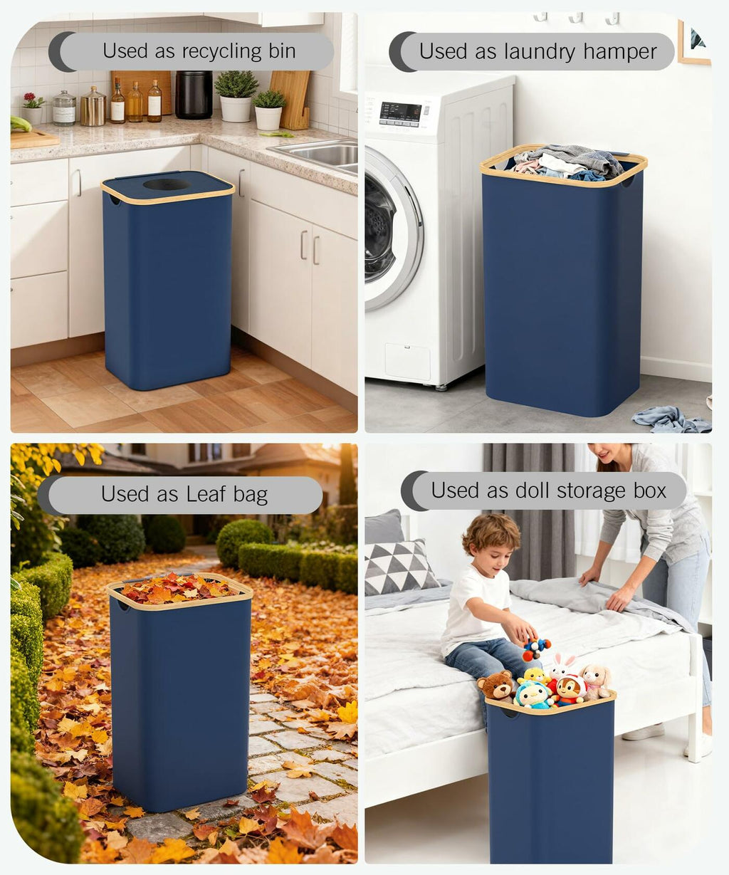 Blue Recycling Bins for Kitchen 26 Gallon (100L) Recycle Bin with lid, Indoor