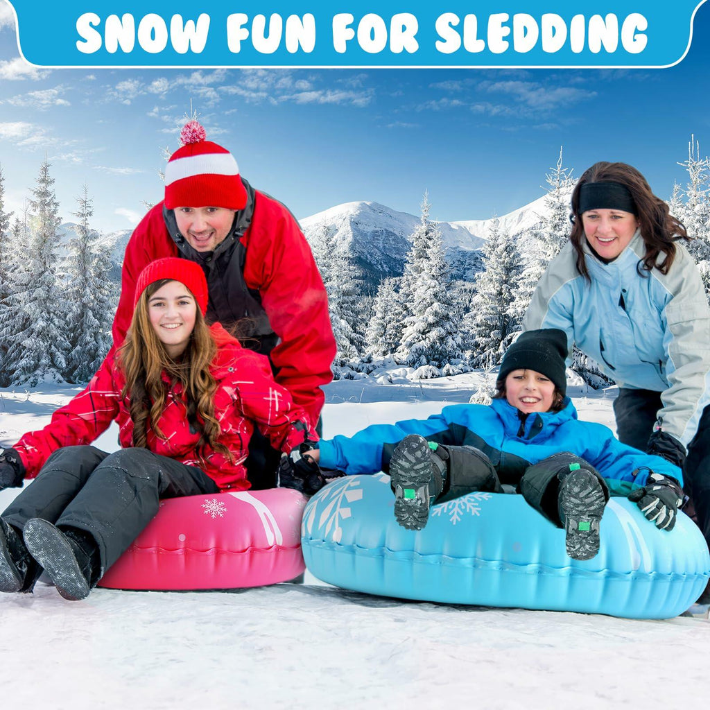 2 PACK ZMLM Snow Tubes for Kids, Plastic Snow Sleds with Handles, Inflatable