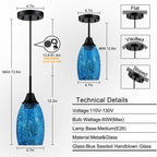 1 PACK Viinew Mini Glass Pendant Light Handblown Clear Dark Blue Seeded Glass