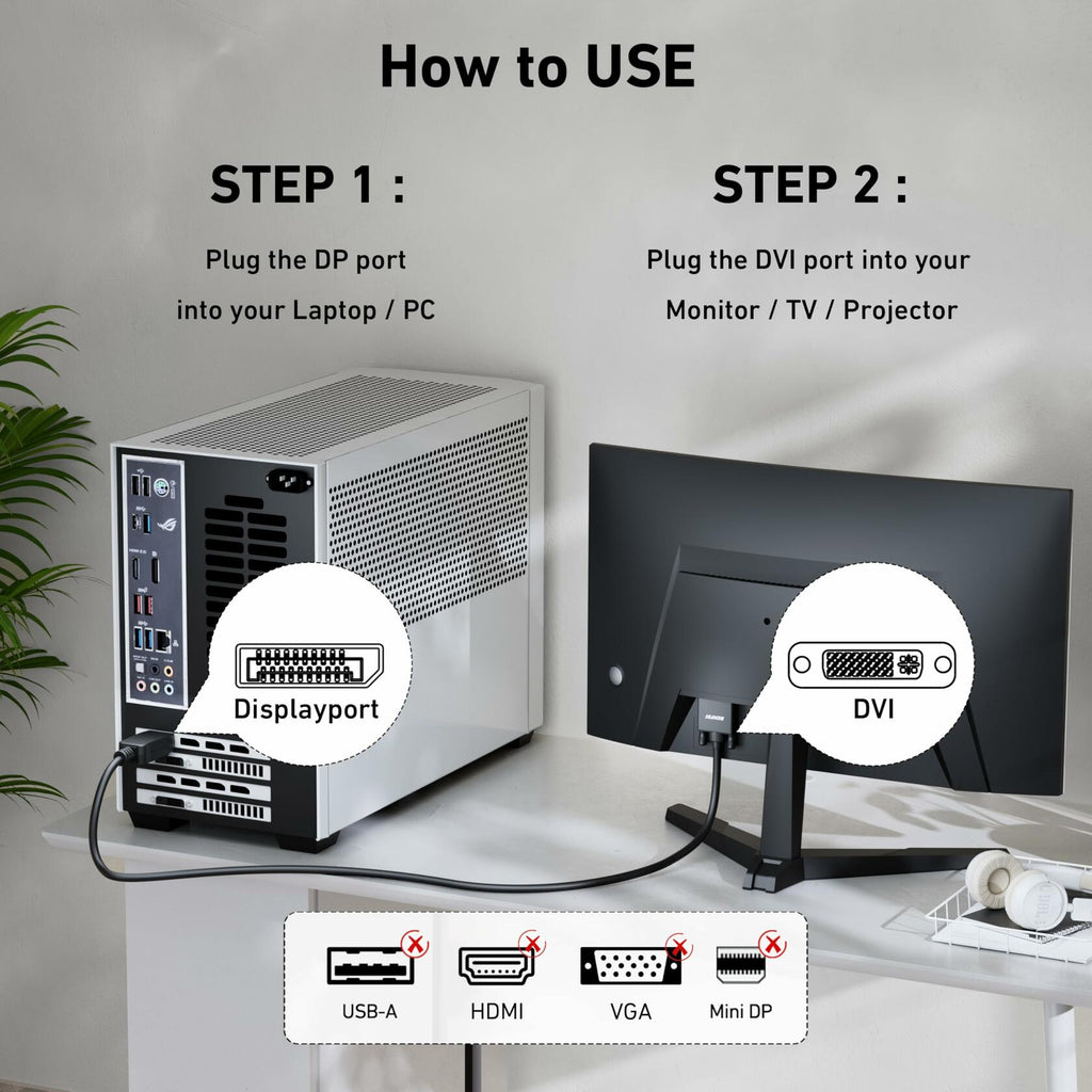 BENFEI DisplayPort to DVI 6 Feet Cable, DisplayPort to DVI Adapter Male to Male