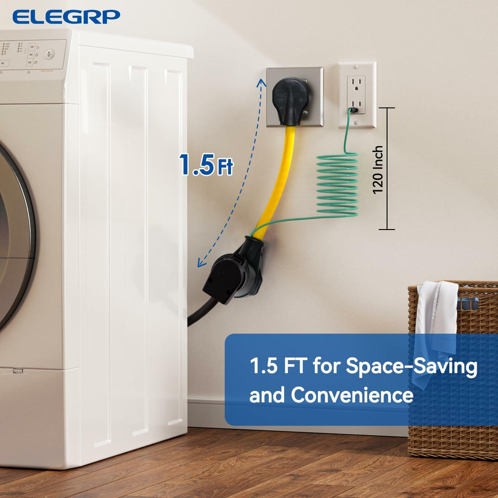 ELEGRP 1.5FT Dryer Adapter Cord NEMA 10-30P to 14-30R, 3 Prong Old House to 4