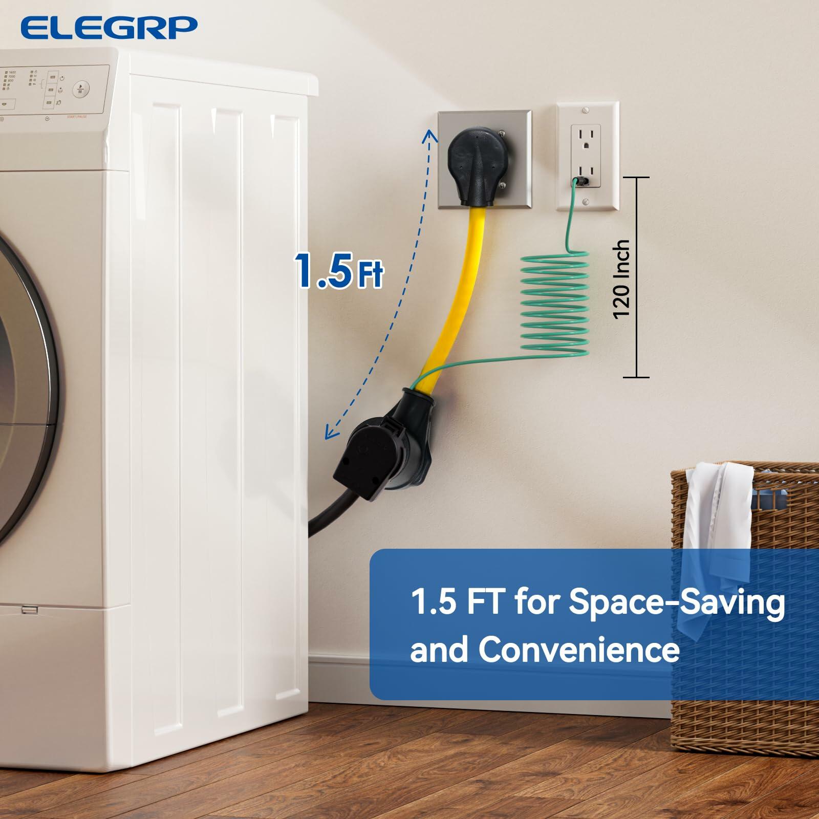 ELEGRP 1.5FT Dryer Adapter Cord NEMA 10-30P to 14-30R, 3 Prong Old House to 4