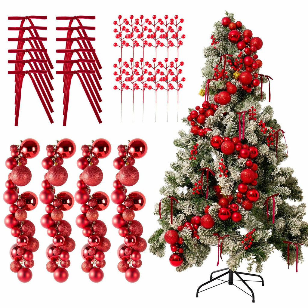4 Pack 1.8 Feet Christmas Ball Garland Ornaments with 12 Velvet Bows and 12