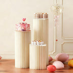 3 Pack Portable White Cylinder Stands for Party, 31.5", 23.6", 15.7" Height