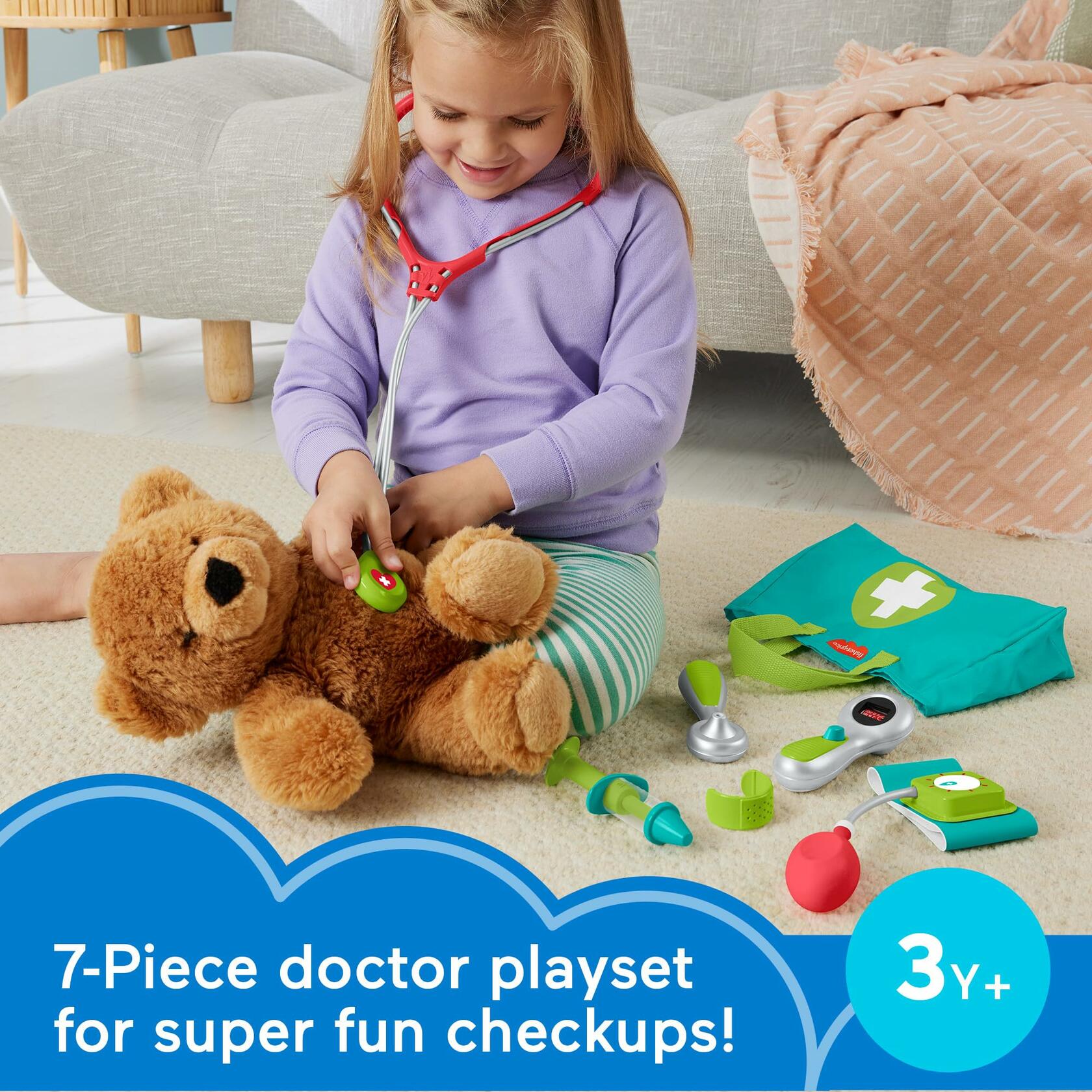 Fisher-Price Preschool Pretend Play Medical Kit 7-Piece Doctor Bag Dress Up Toys
