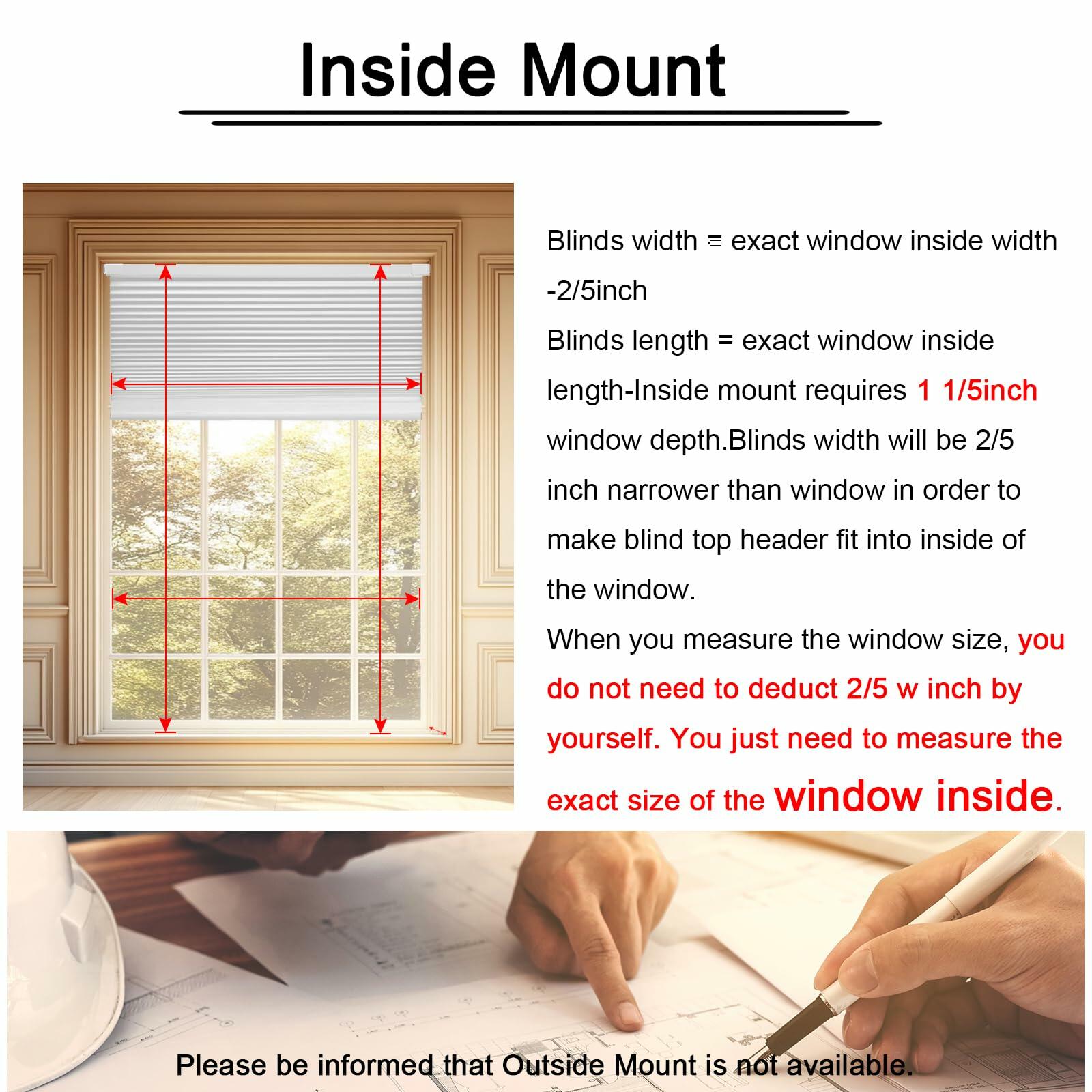 FabuBlinds 20" W x 48" H Cordless Cellular Shades, No Drill No Tools Honeycomb
