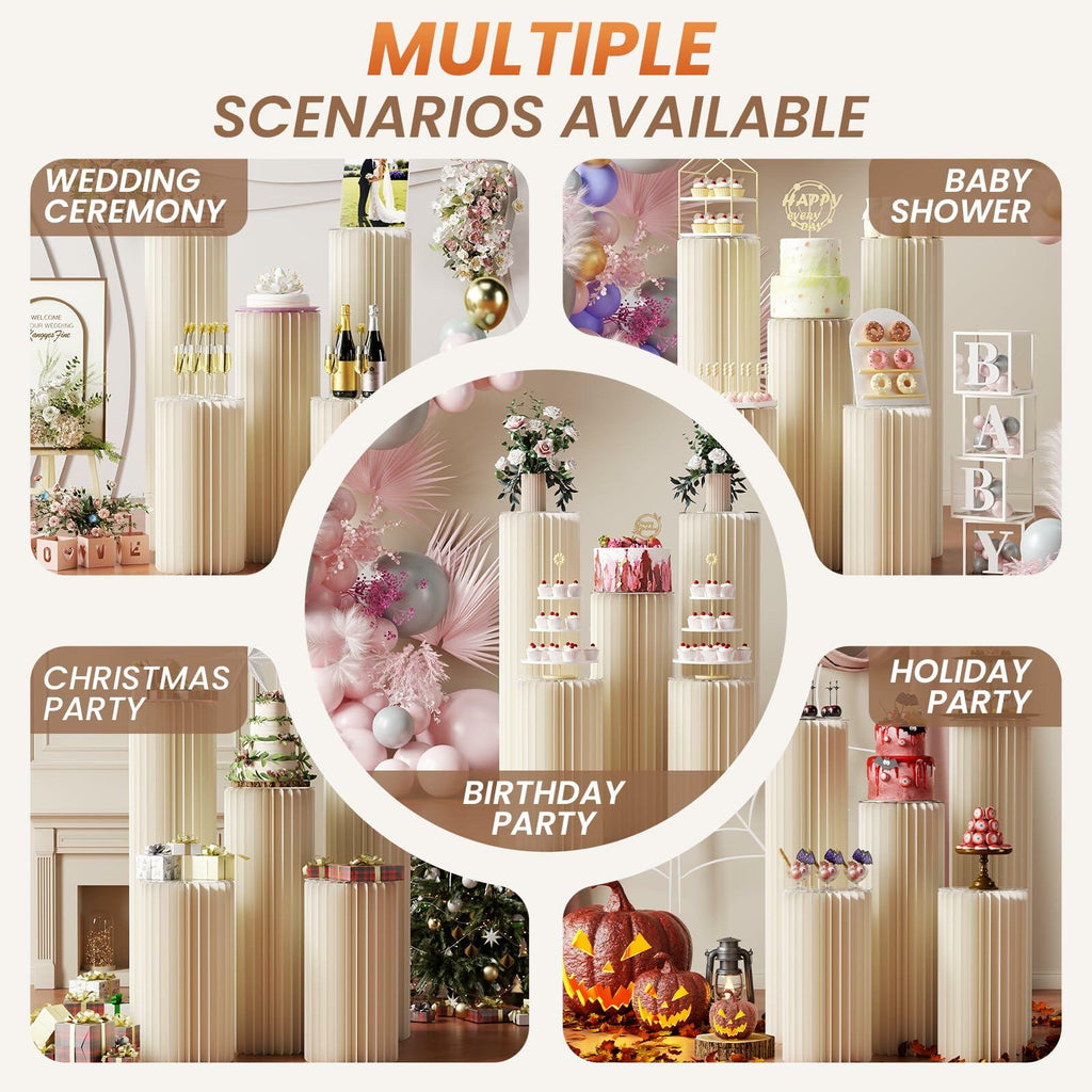 3 Pack Portable White Cylinder Stands for Party, 31.5", 23.6", 15.7" Height