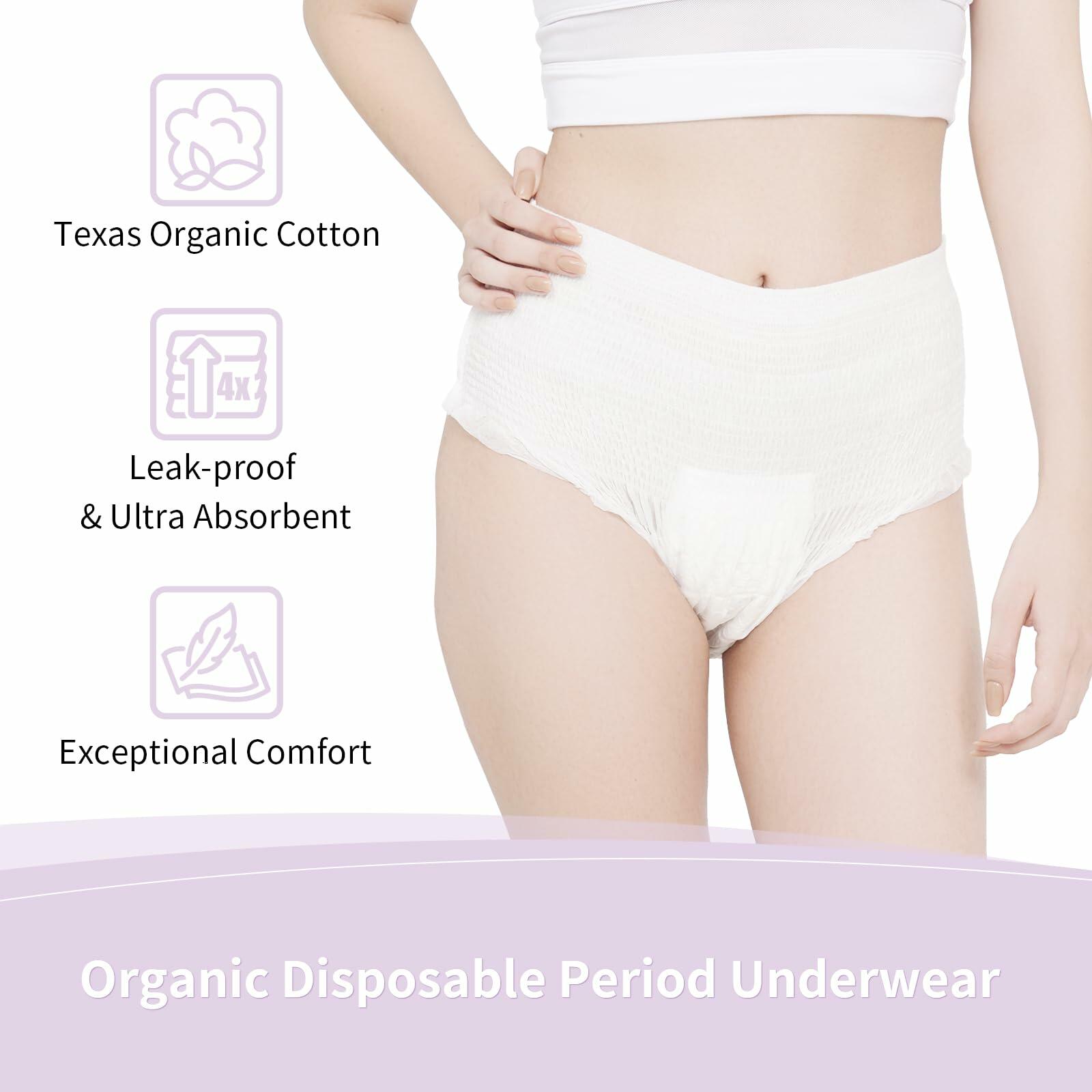 10 Count Organic Cotton Disposable Period Underwear for Women, Size L/XL