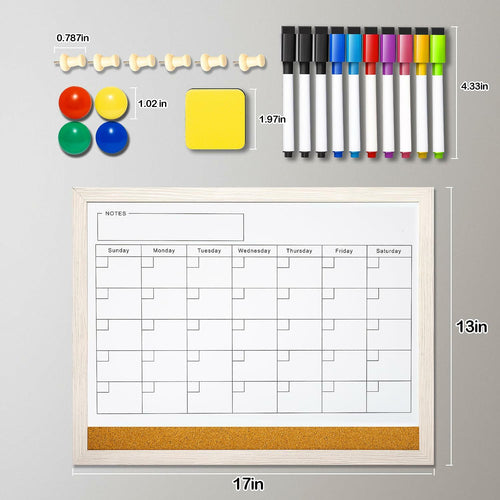 Dry Erase Calendar Whiteboard for Wall - 17x13 Inch Magnetic Whiteboard,