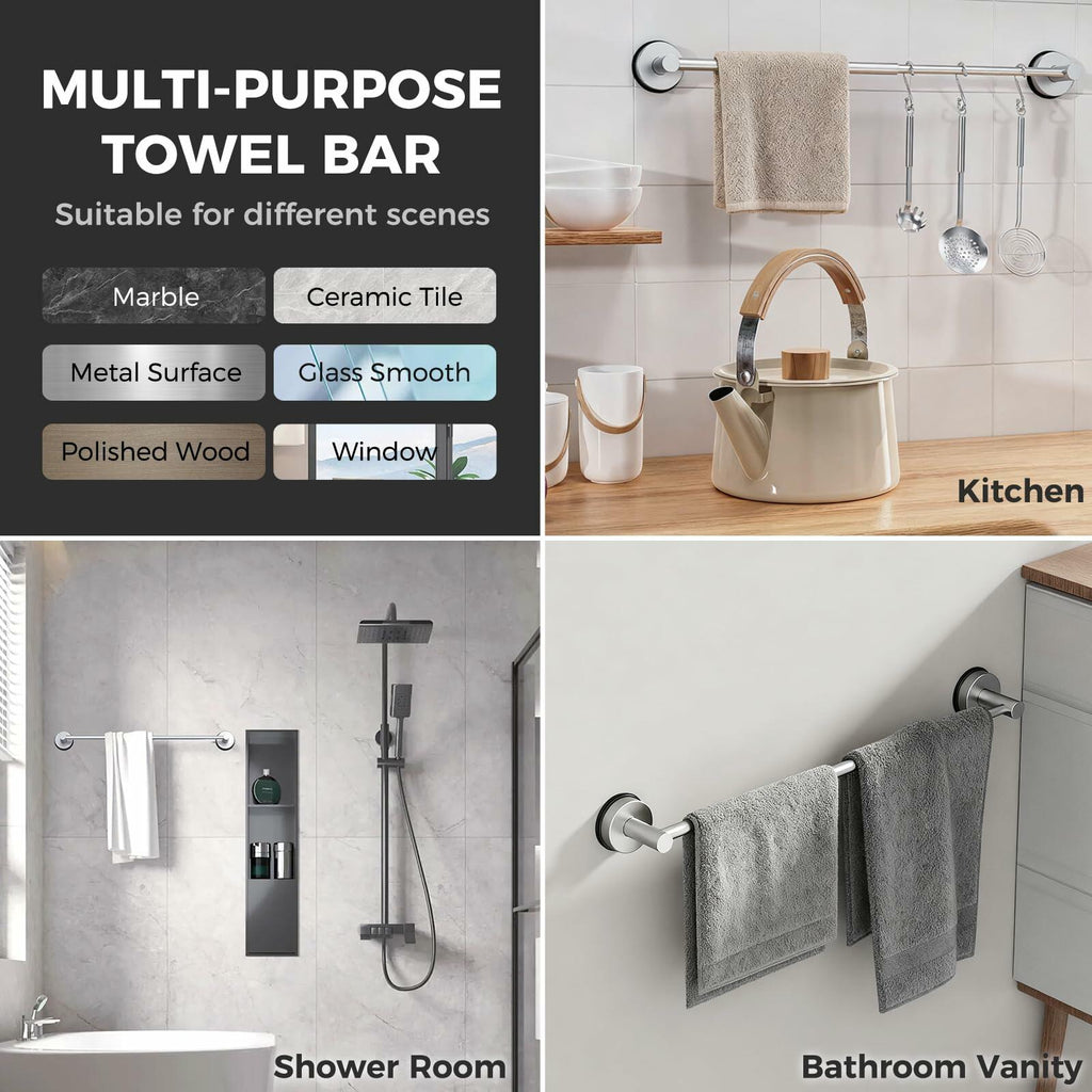 Adjustable Suction Cup Towel Bar for Bathroom Wall,14.6Inch~24 Inch Towel Racks