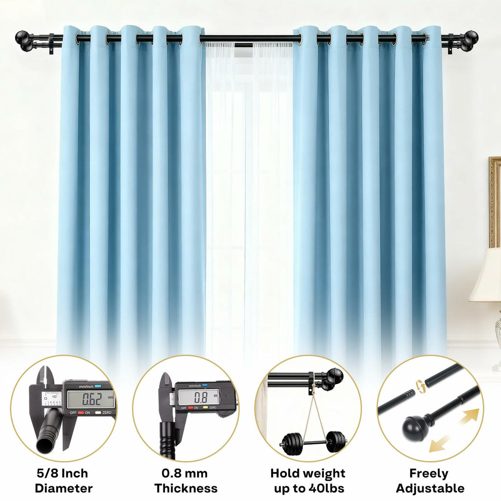 Adjustable Double Curtain Rods for Windows Set 30 to 57 Inch, Black Curtains Rod