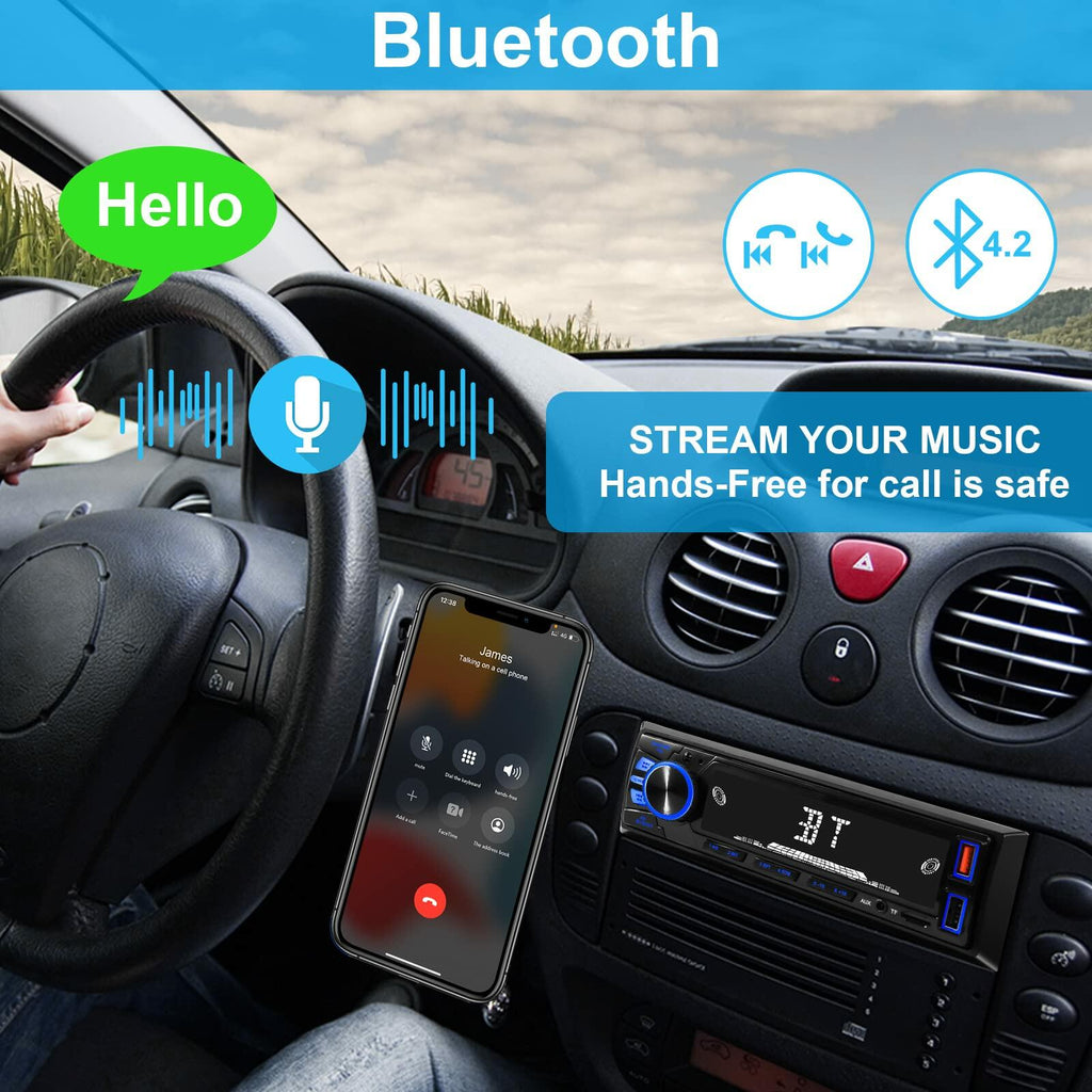 Car Radio Bluetooth Single DIN Car Stereo Audio, Car Audio with Handsfree and