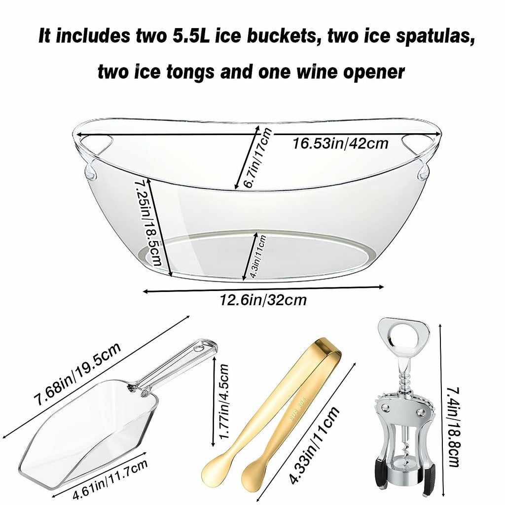 2 psc Ice Buckets for Parties,Ice Bucket Bowls with Scoops &Metal Wine Bottle