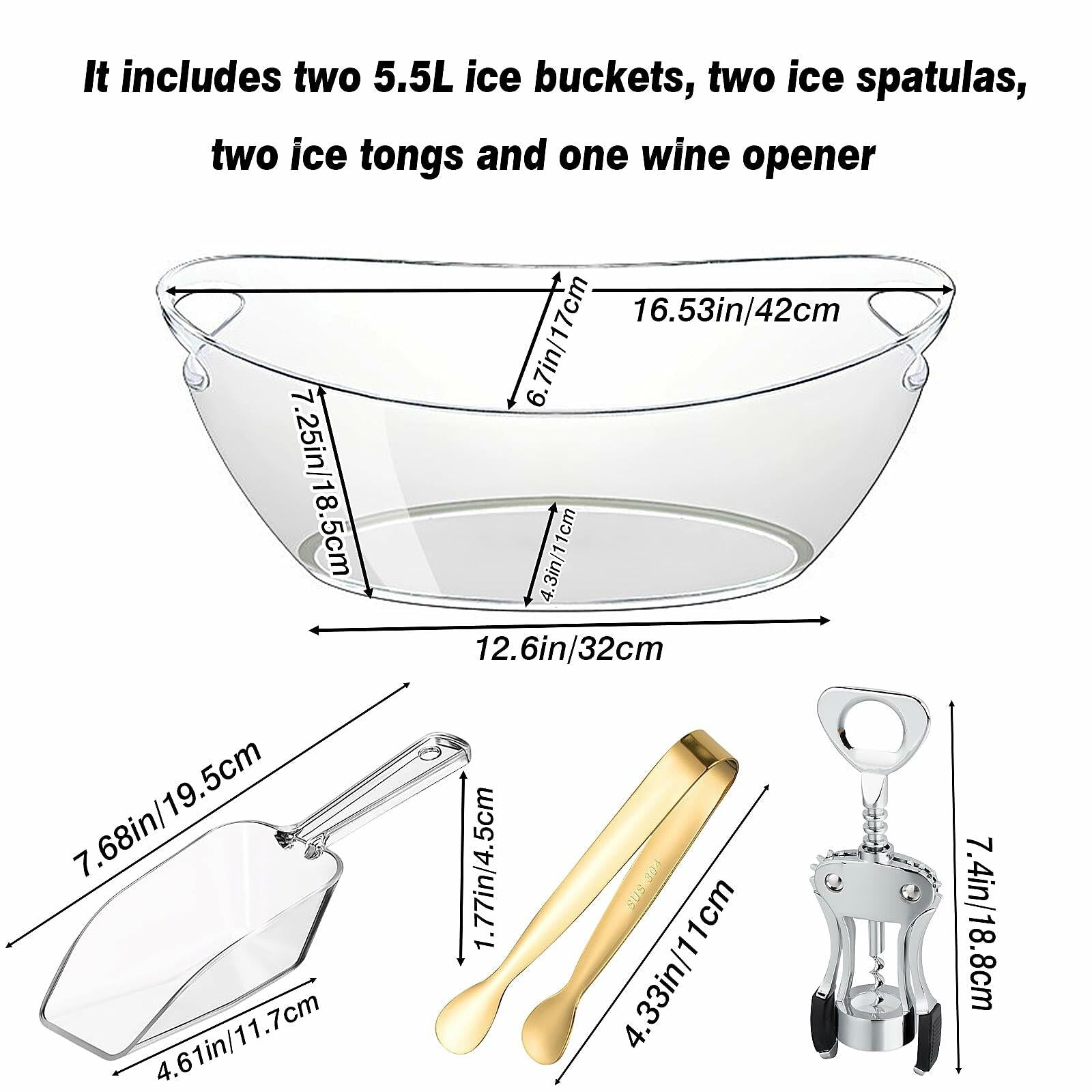2 psc Ice Buckets for Parties,Ice Bucket Bowls with Scoops &Metal Wine Bottle