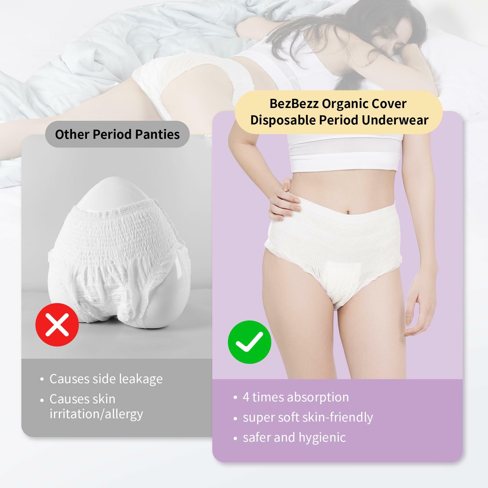 10 Count Organic Cotton Disposable Period Underwear for Women, Size L/XL