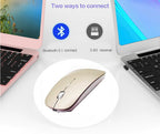 PeiBO Bluetooth 5.2 Wireless Mouse, Gold, Rechargeable, Ergonomic Design,