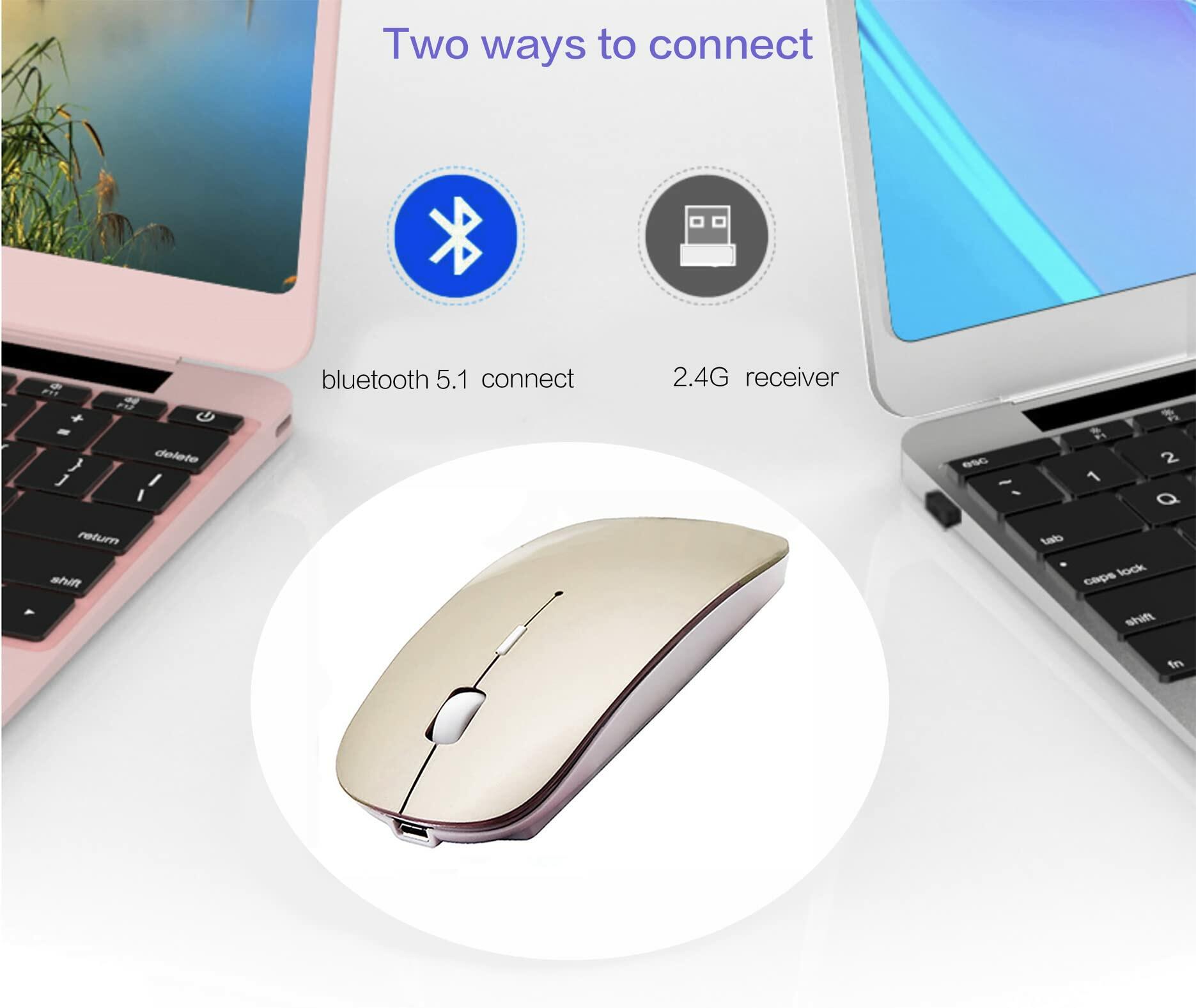 PeiBO Bluetooth 5.2 Wireless Mouse, Gold, Rechargeable, Ergonomic Design,