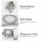 Lewondr Curtain Tie Magnetic, Vintage Resin Flower Curtain Holdback with Rope