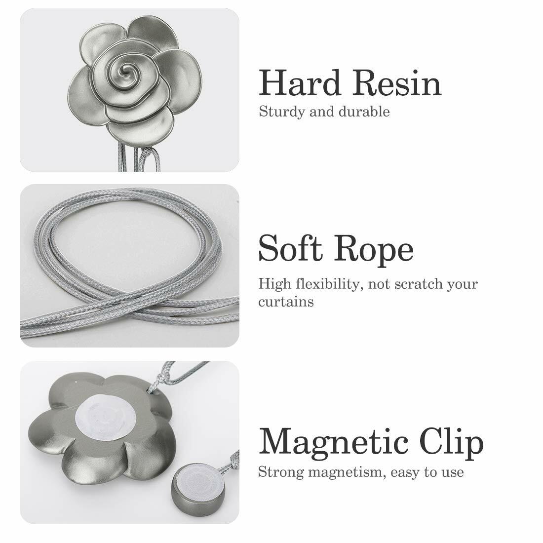 Lewondr Curtain Tie Magnetic, Vintage Resin Flower Curtain Holdback with Rope