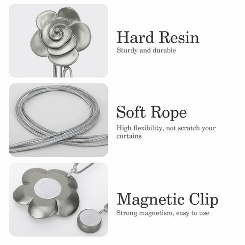 Lewondr Curtain Tie Magnetic, Vintage Resin Flower Curtain Holdback with Rope