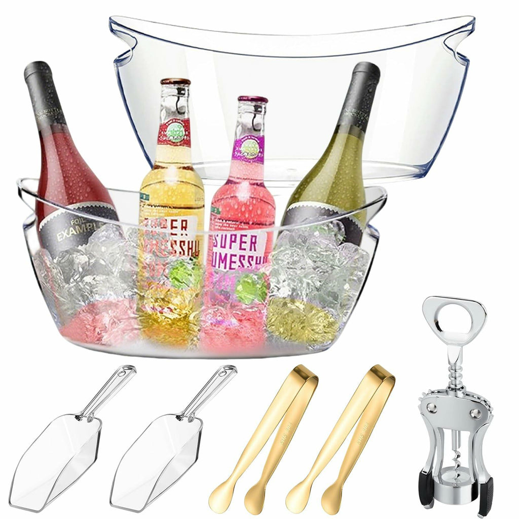 2 psc Ice Buckets for Parties,Ice Bucket Bowls with Scoops &Metal Wine Bottle