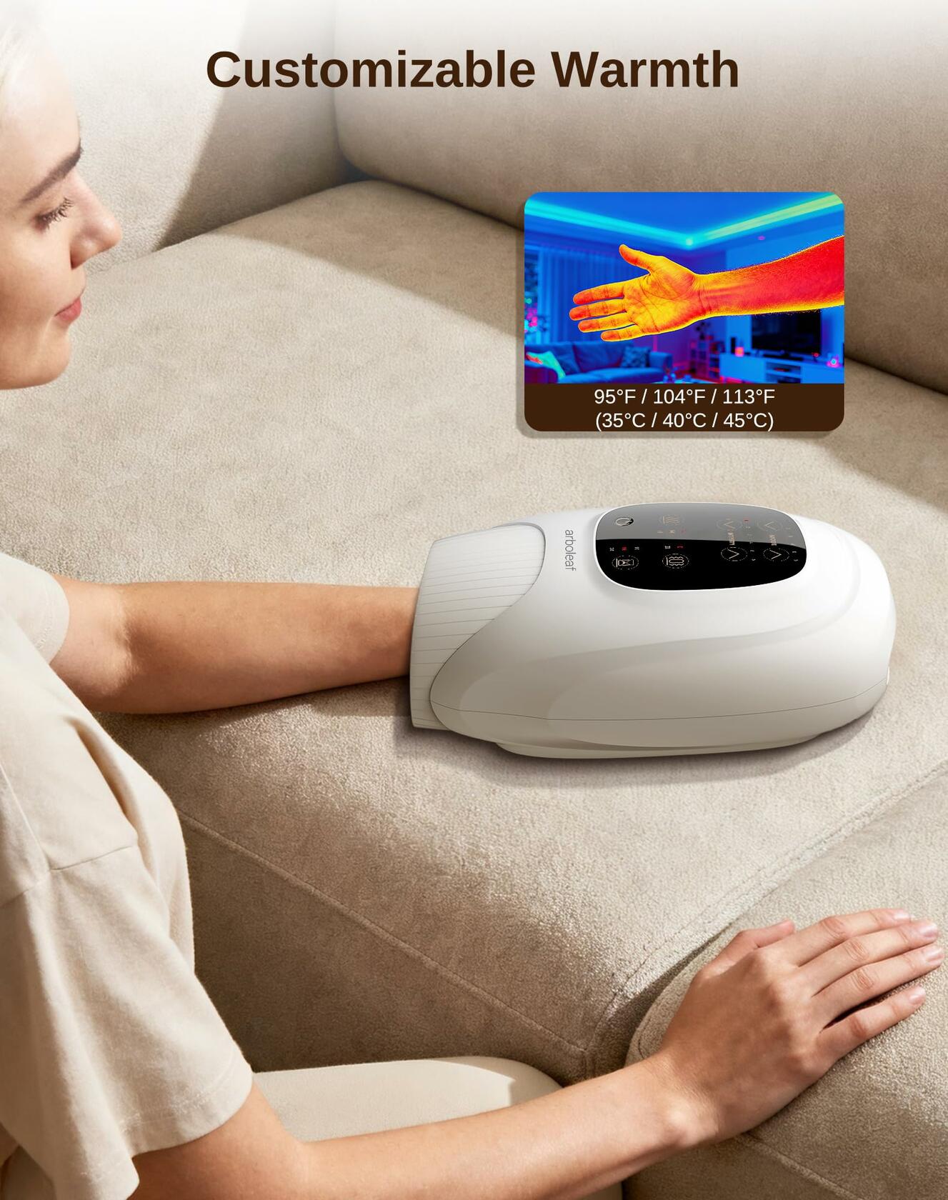 arboleaf Hand Massager with Heat and Compression, for Women Men Mom Dad, 6 Modes