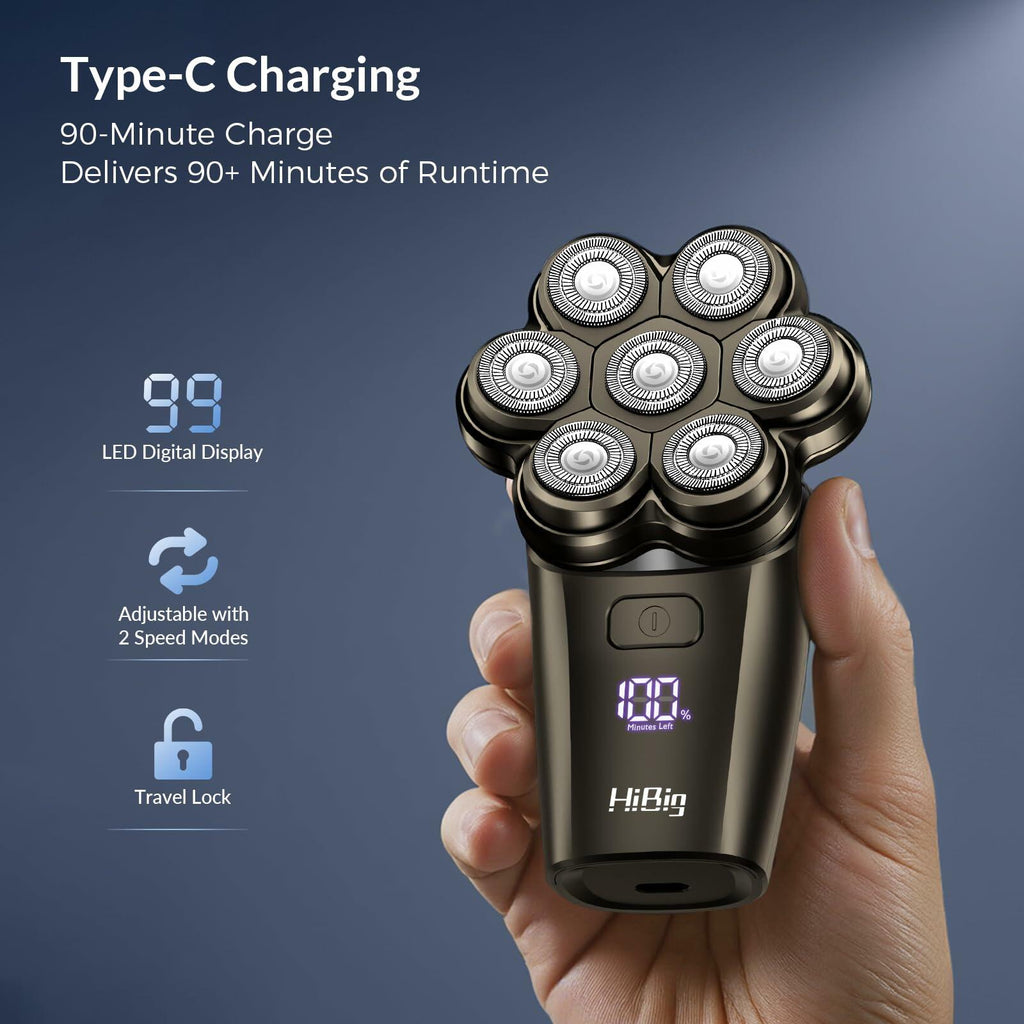 HiBig 7D Arc Electric Shaver for Head & Body, 5-in-1 Upgraded Electric Razor for
