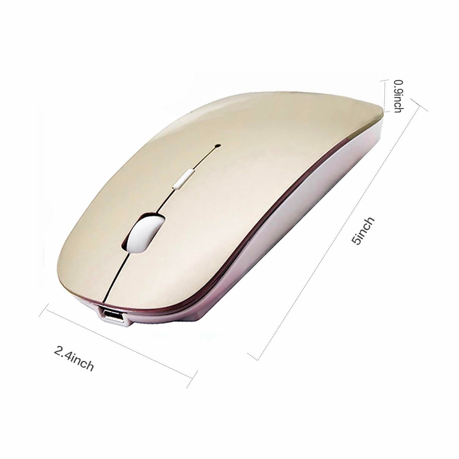 PeiBO Bluetooth 5.2 Wireless Mouse, Gold, Rechargeable, Ergonomic Design,