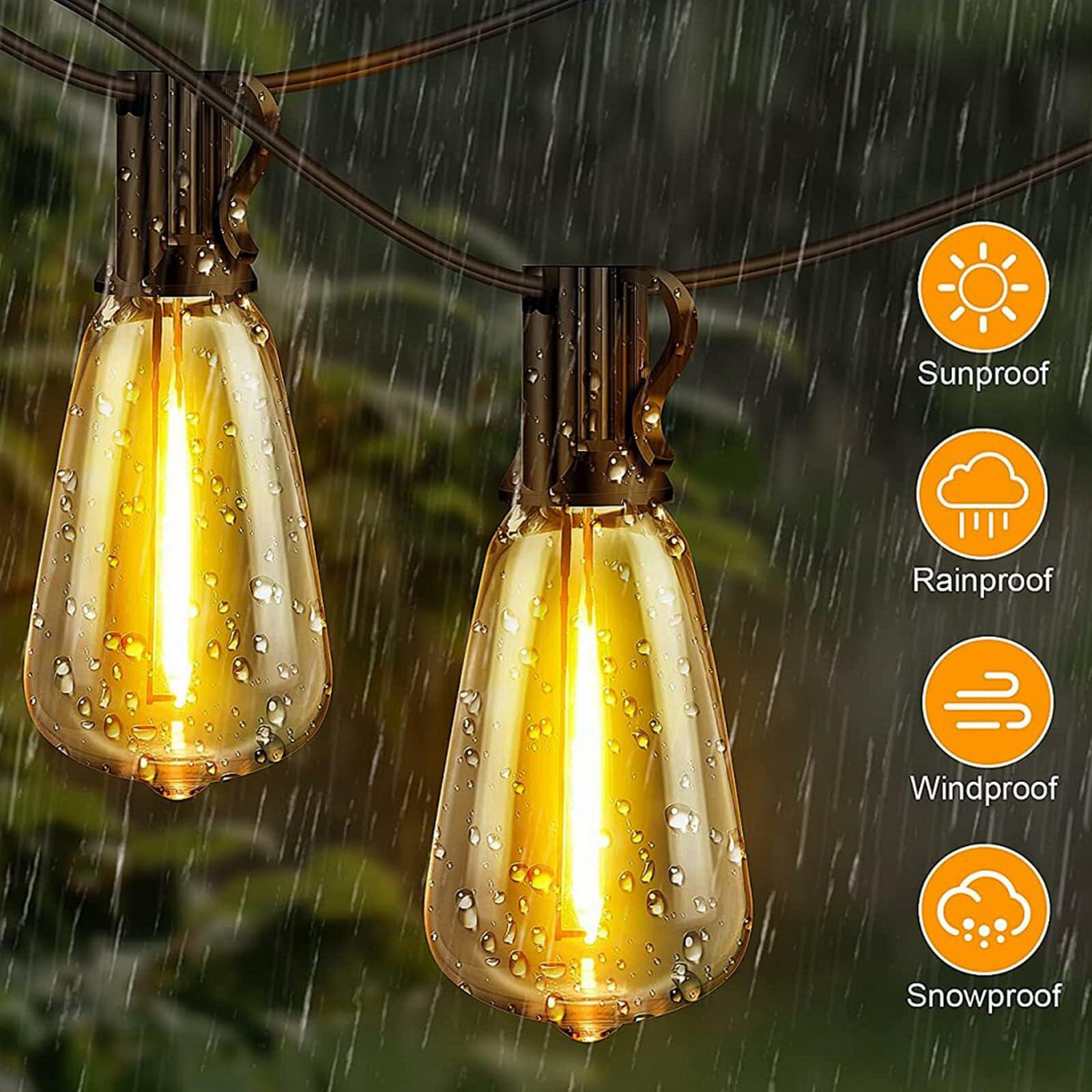 TAICORE Outdoor String Lights with ST38 Clear Globe Bulbs, Black Cord,