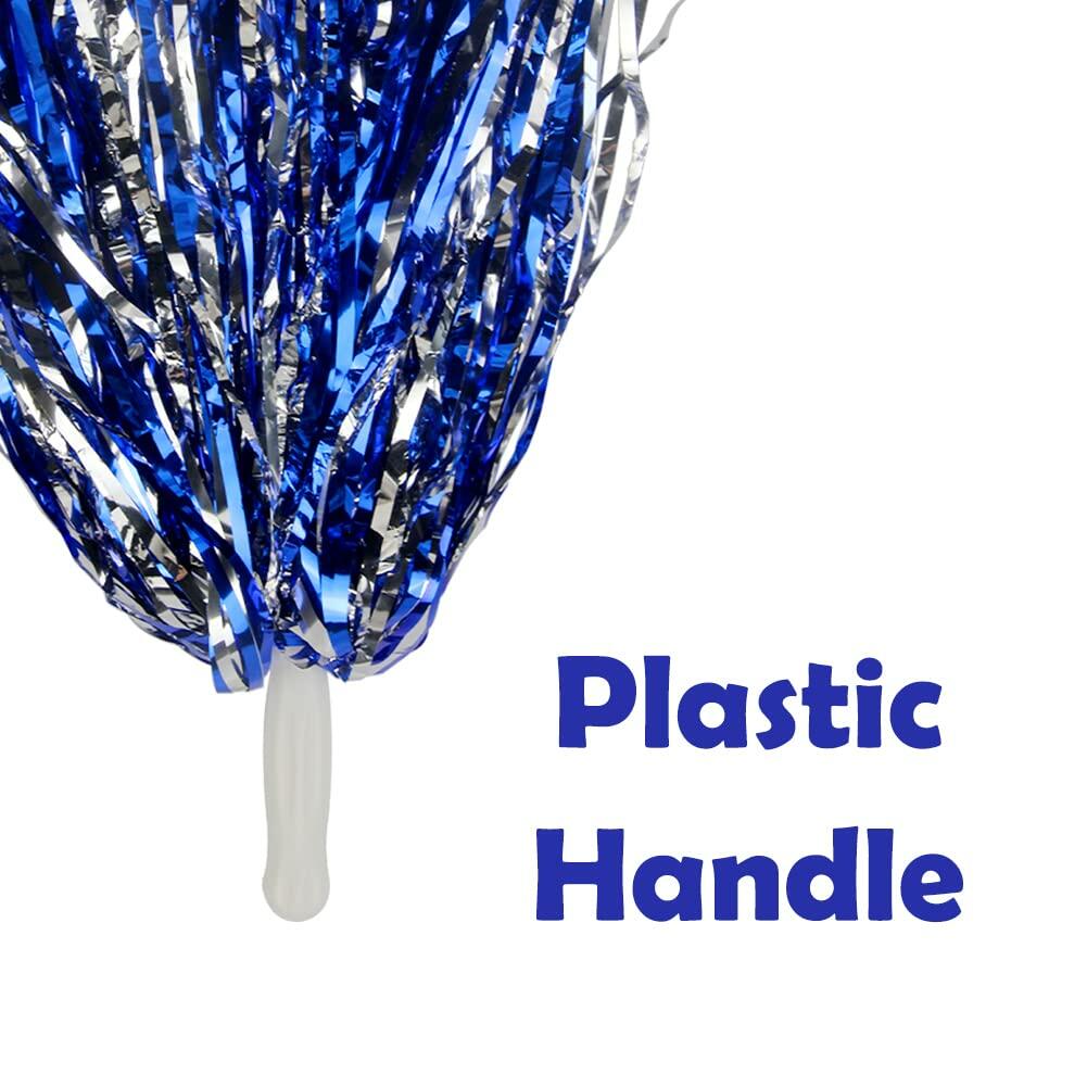 Hooshing 24PCS Pom Poms Cheerleading Blue and Silver Metallic Cheer Pom Poms