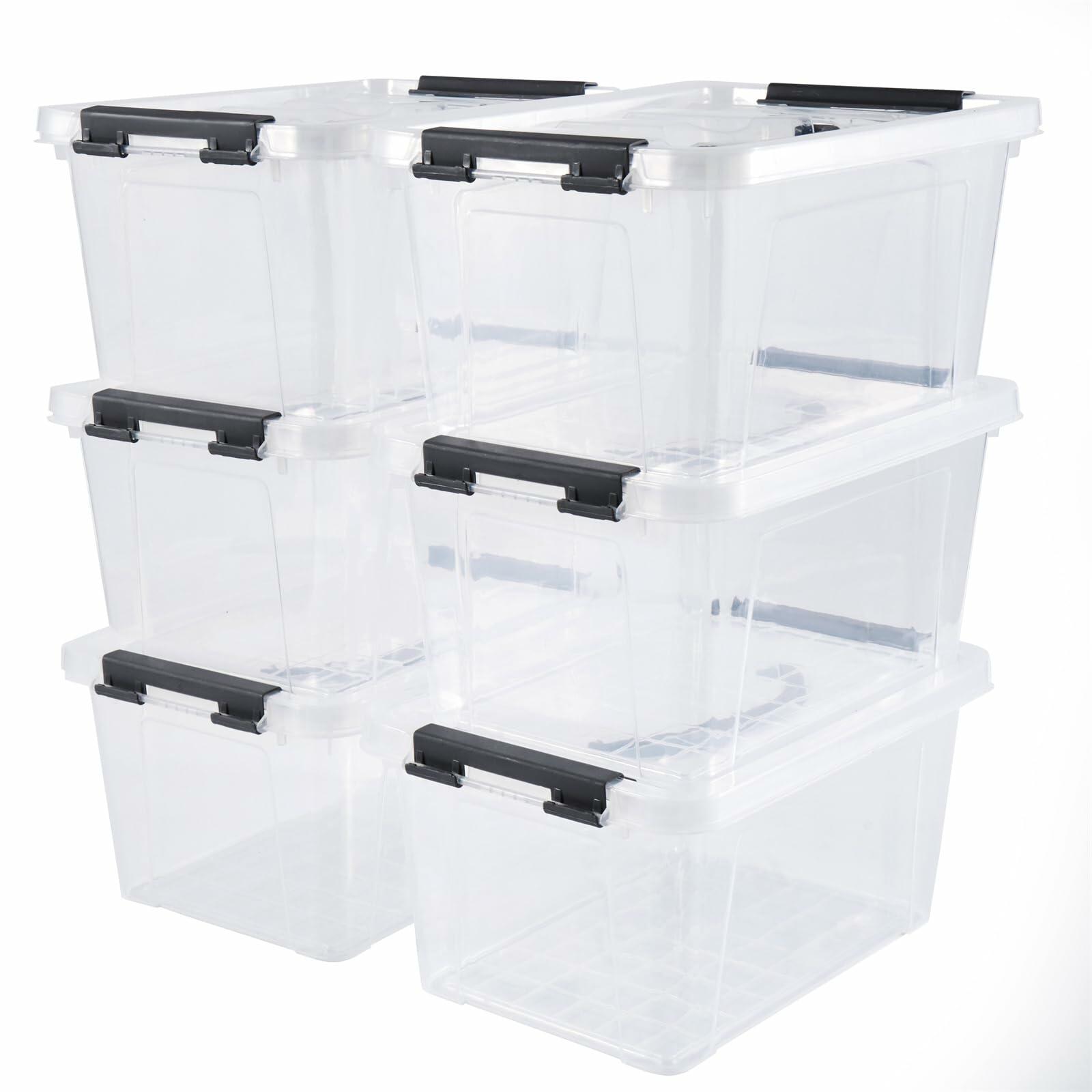 Eslite 6 Quart Plastic Stackable Storage Latch Bins,Clear Latching Box with