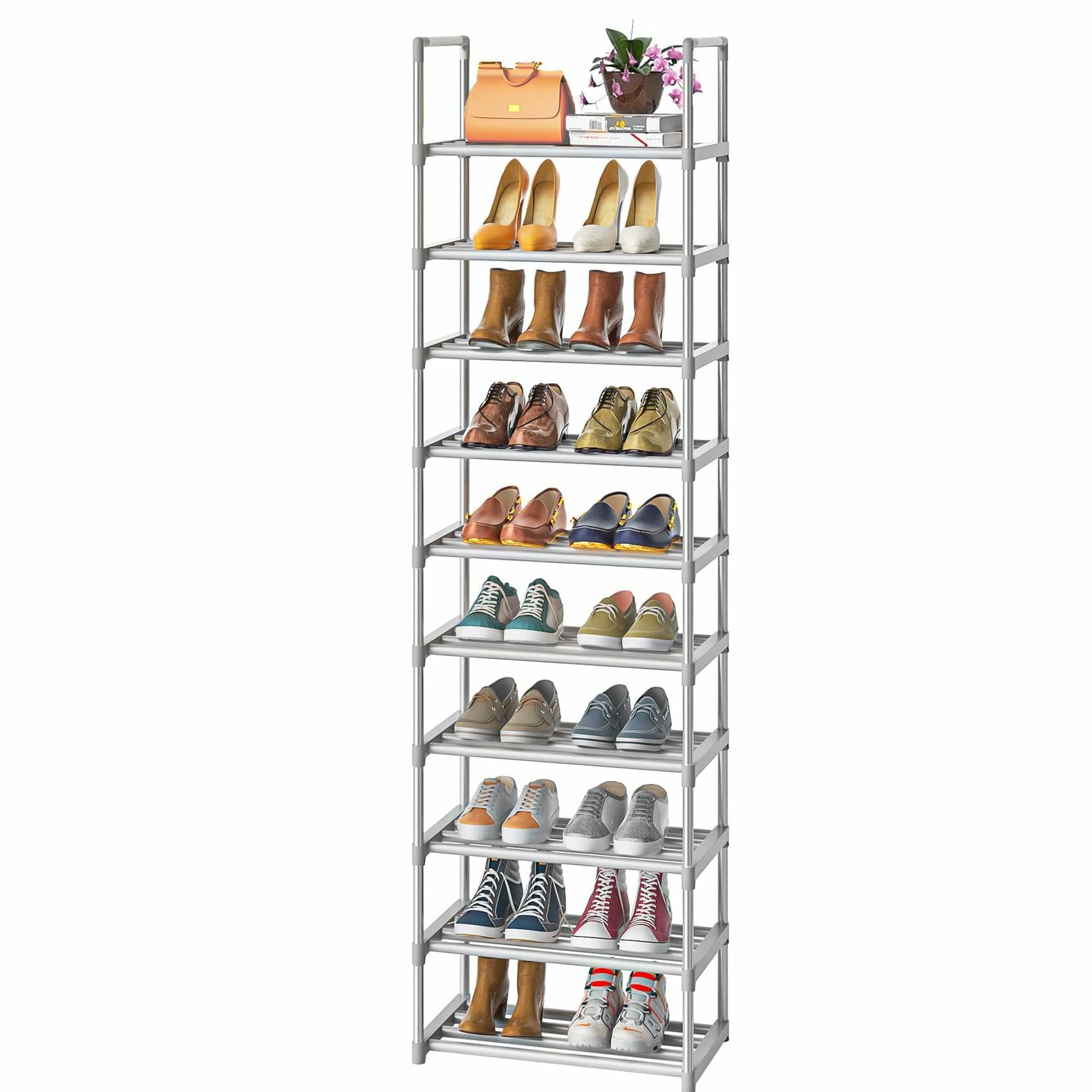 OYREL 10-Tier Metal Shoe Rack, Narrow Shoe Rack Organizer, Sturdy Shoe Shelf for