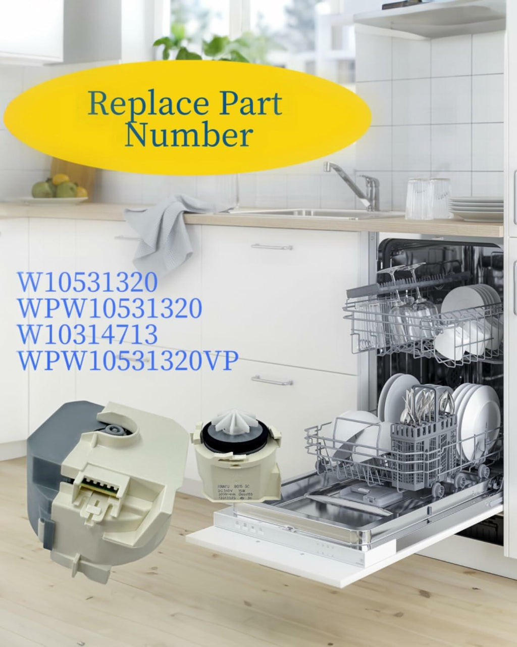 Moryzian WPW10531320 Dishwasher Drain Pump Fit for Whirlpool for KitchenAid for