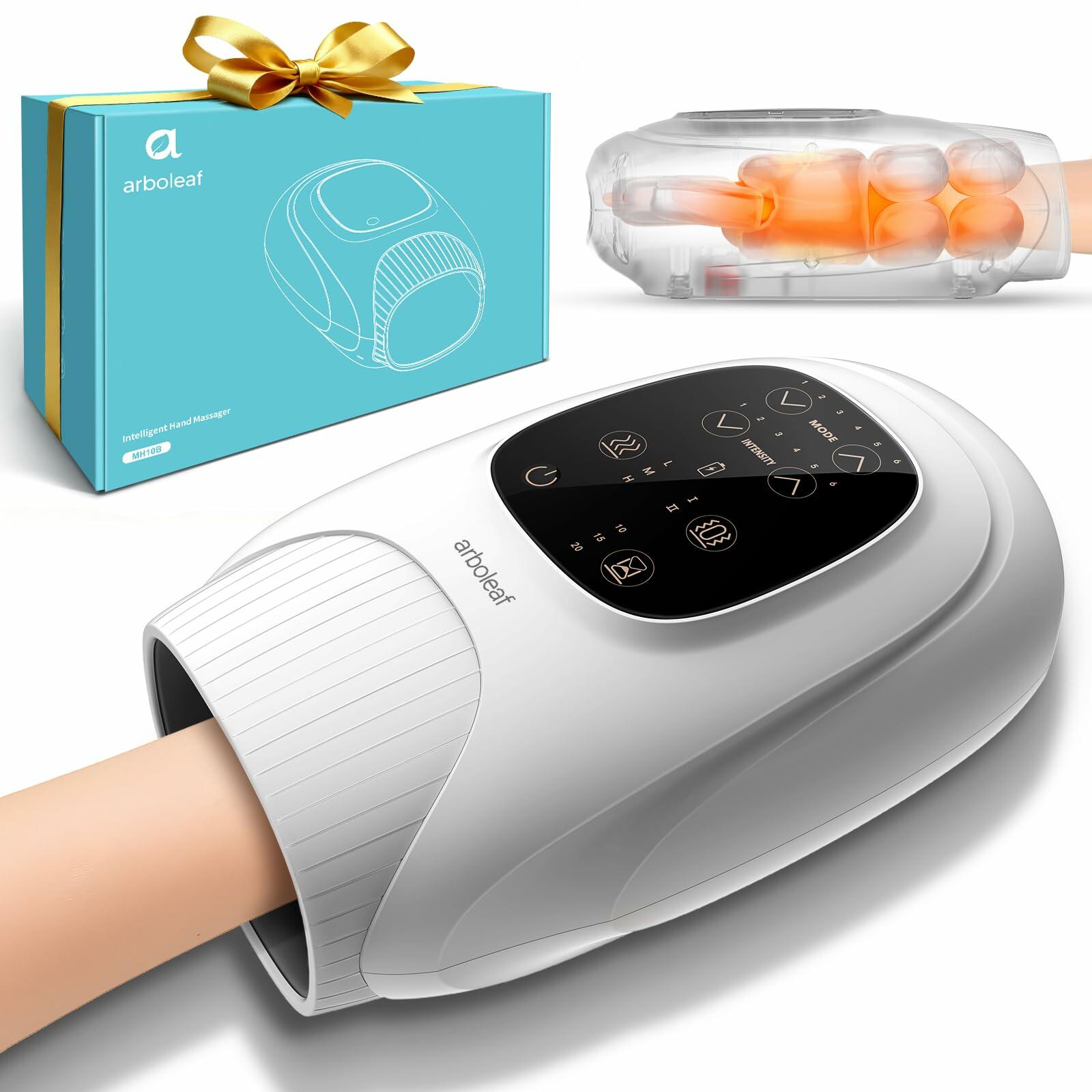 arboleaf Hand Massager with Heat and Compression, for Women Men Mom Dad, 6 Modes