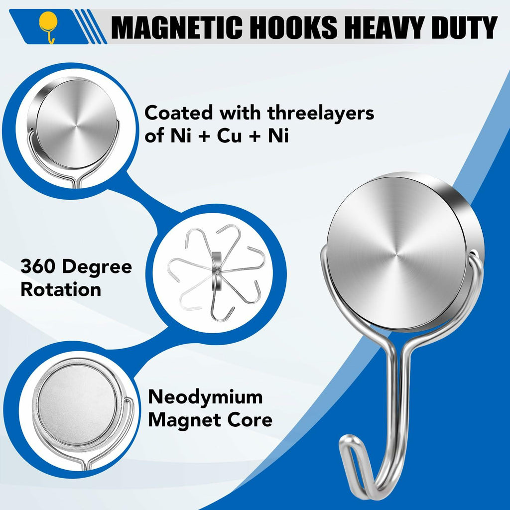 15 Pack LOVIMAG Magnetic Hooks for Cruise Cabins, 60Lbs Swivel Magnetic Hooks