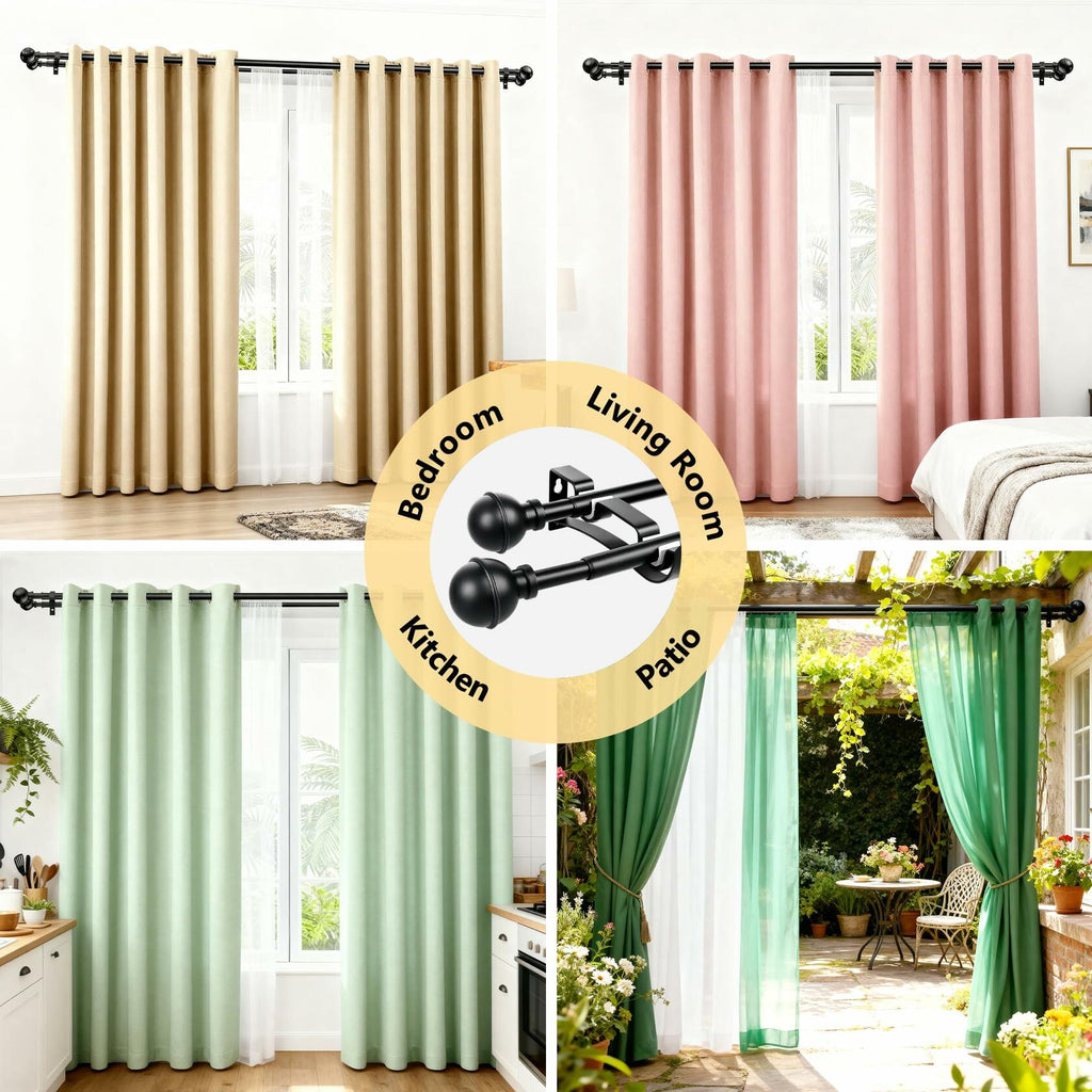 Adjustable Double Curtain Rods for Windows Set 30 to 57 Inch, Black Curtains Rod