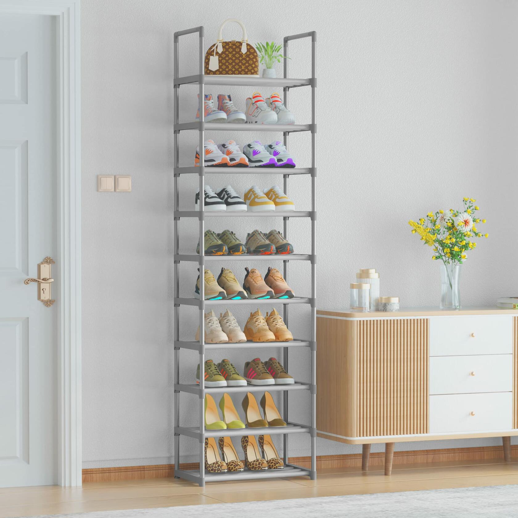 OYREL 10-Tier Metal Shoe Rack, Narrow Shoe Rack Organizer, Sturdy Shoe Shelf for