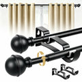 Adjustable Double Curtain Rods for Windows Set 30 to 57 Inch, Black Curtains Rod