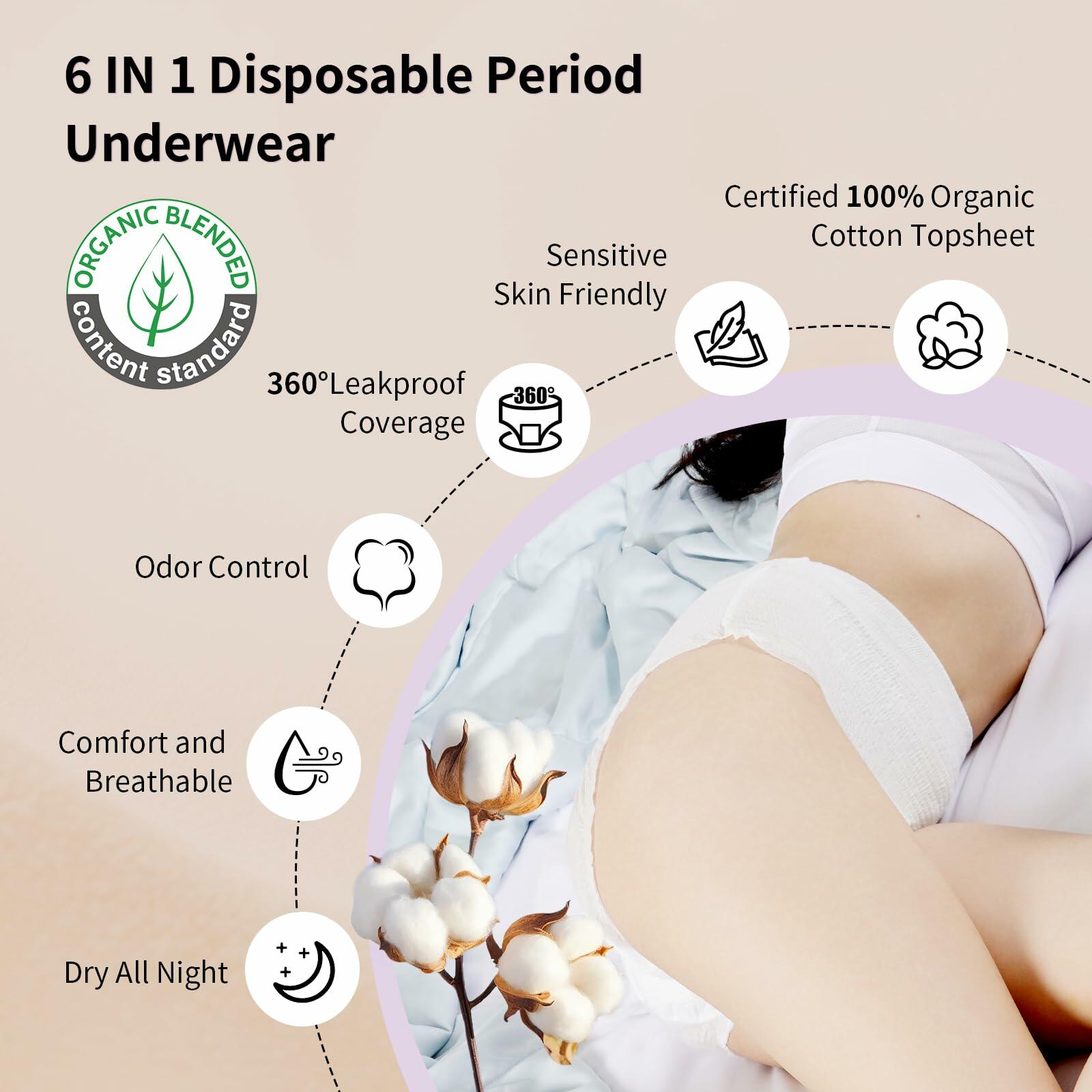 10 Count Organic Cotton Disposable Period Underwear for Women, Size L/XL