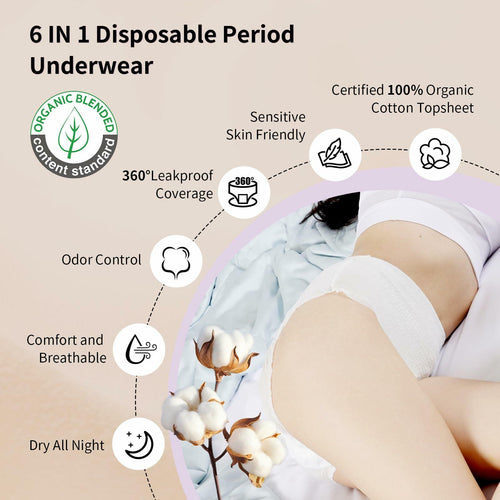 10 Count Organic Cotton Disposable Period Underwear for Women, Size L/XL