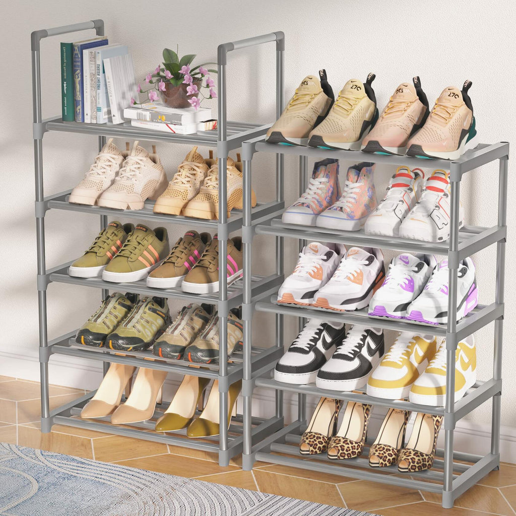 OYREL 10-Tier Metal Shoe Rack, Narrow Shoe Rack Organizer, Sturdy Shoe Shelf for