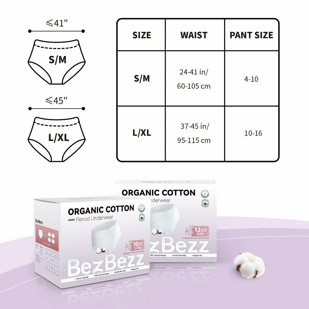 10 Count Organic Cotton Disposable Period Underwear for Women, Size L/XL