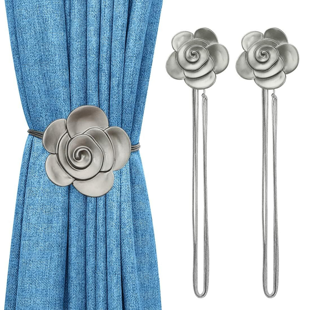 Lewondr Curtain Tie Magnetic, Vintage Resin Flower Curtain Holdback with Rope