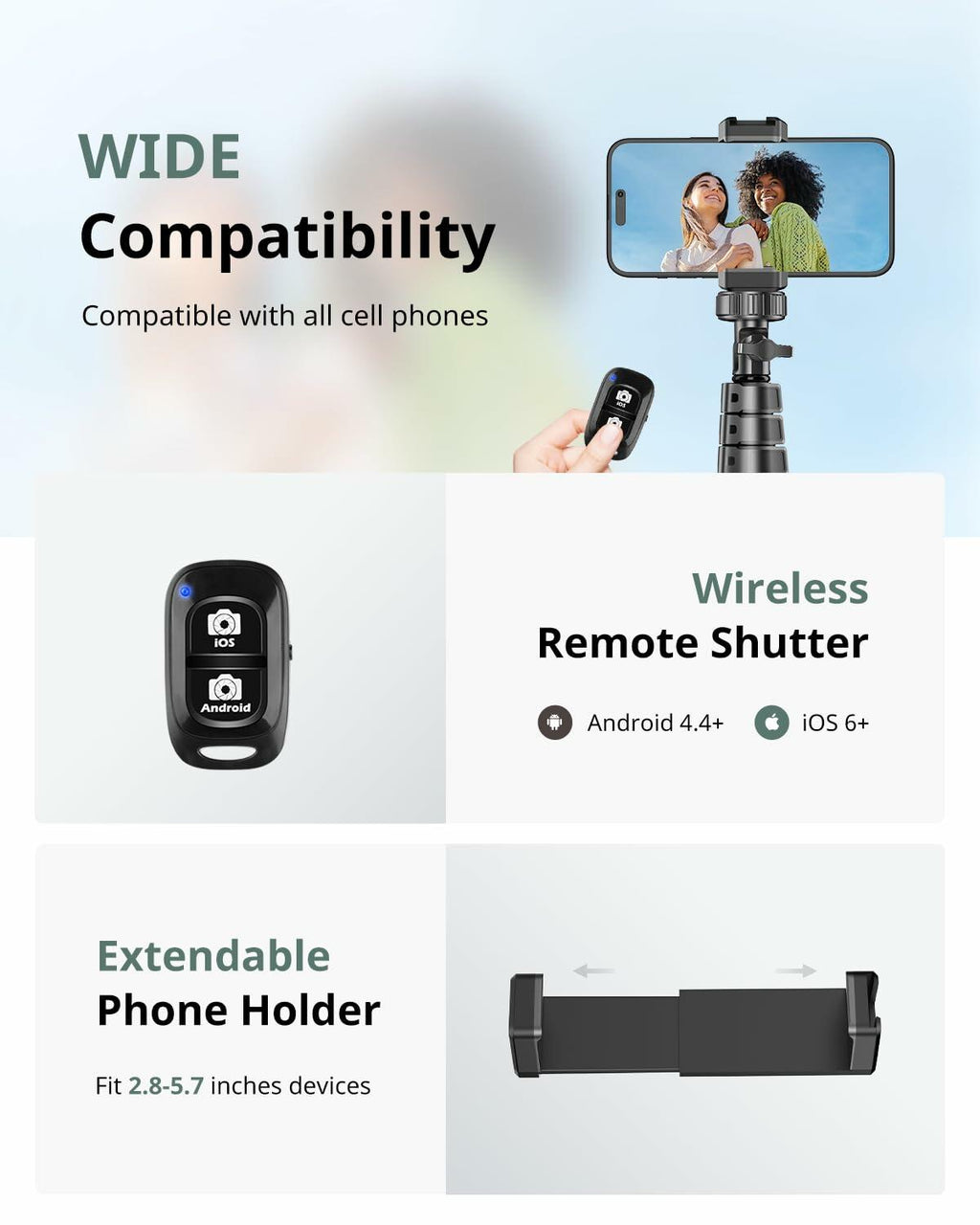 SENSYNE 62" Phone Tripod & Selfie Stick, Extendable Cell Phone Tripod Stand with