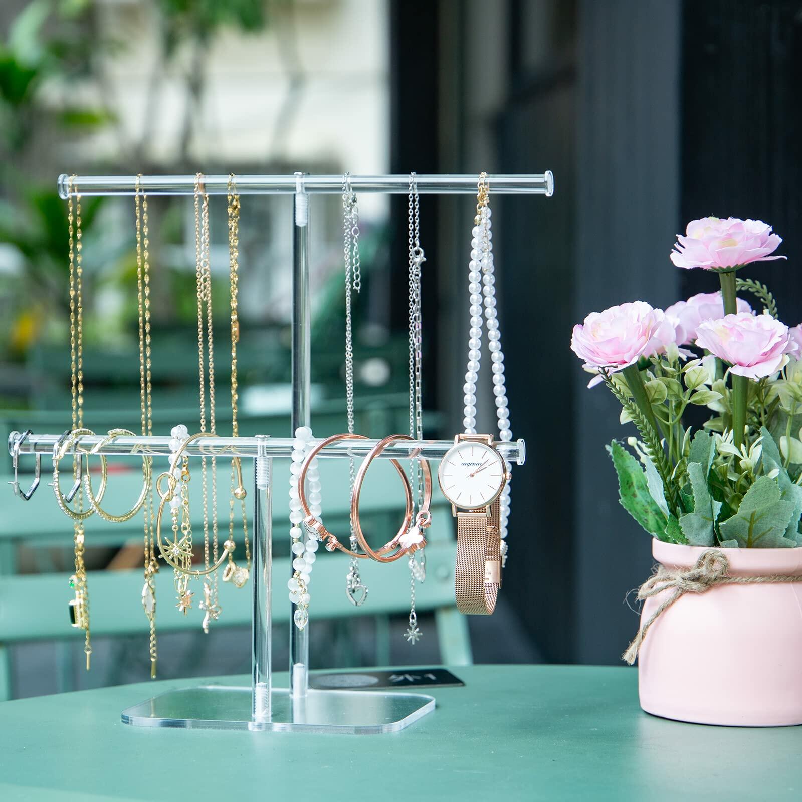 lengnoyp Premium Jewelry Stand , Solid Clear 2-Tier Acrylic Jewelry Organizer
