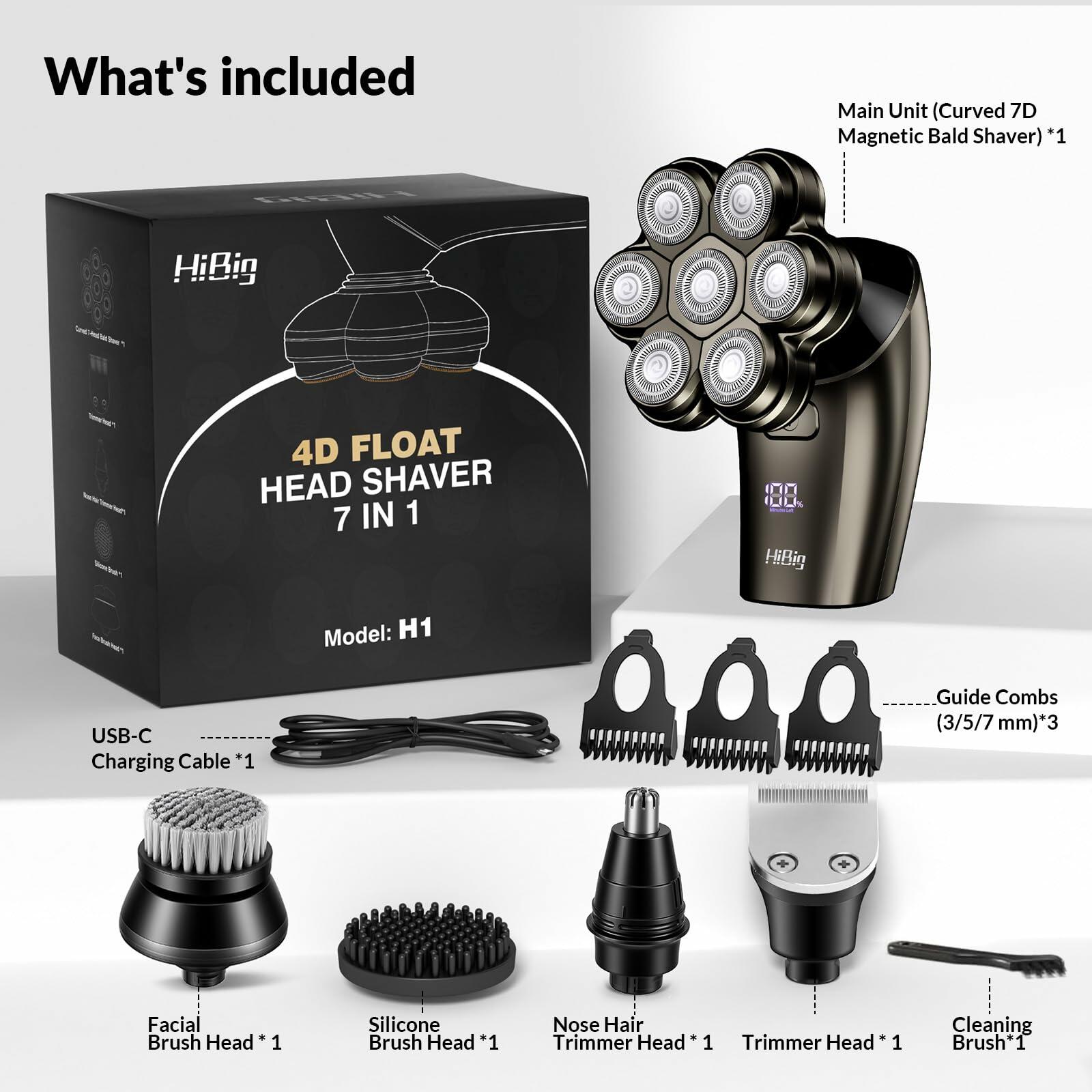 HiBig 7D Arc Electric Shaver for Head & Body, 5-in-1 Upgraded Electric Razor for