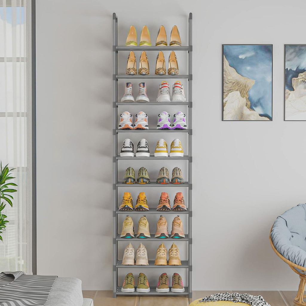 OYREL 10-Tier Metal Shoe Rack, Narrow Shoe Rack Organizer, Sturdy Shoe Shelf for
