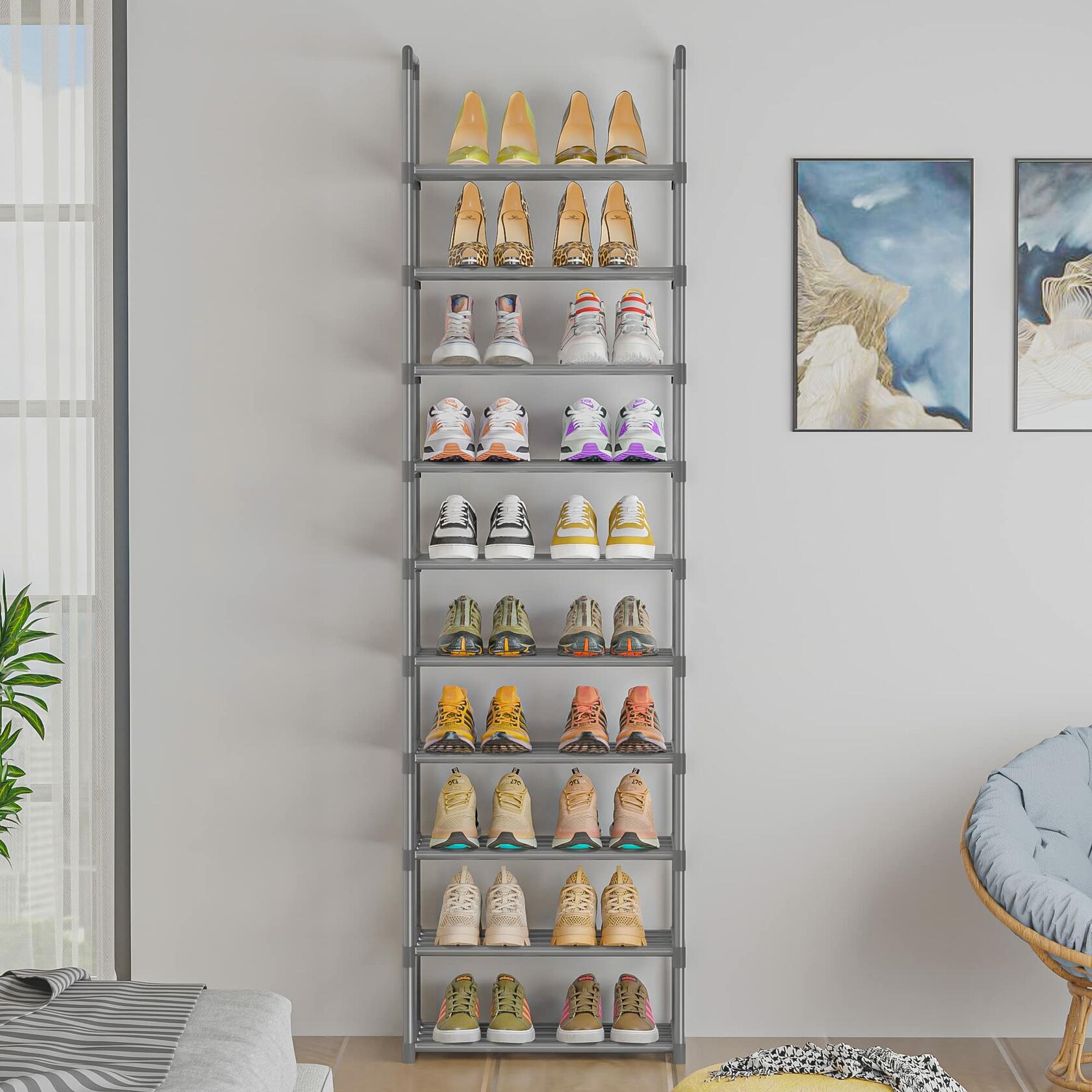 OYREL 10-Tier Metal Shoe Rack, Narrow Shoe Rack Organizer, Sturdy Shoe Shelf for