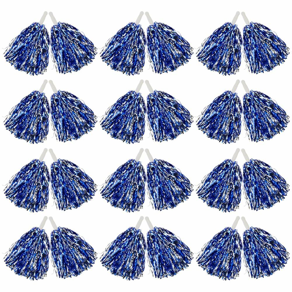 Hooshing 24PCS Pom Poms Cheerleading Blue and Silver Metallic Cheer Pom Poms