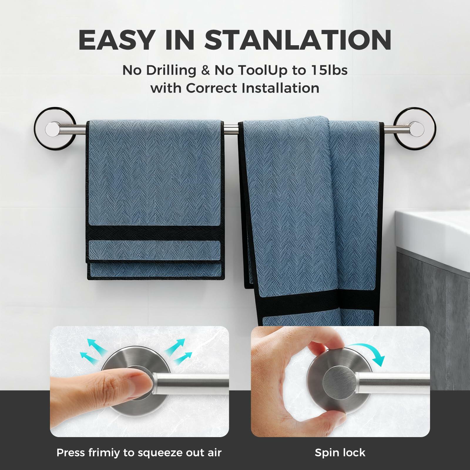 Adjustable Suction Cup Towel Bar for Bathroom Wall,14.6Inch~24 Inch Towel Racks